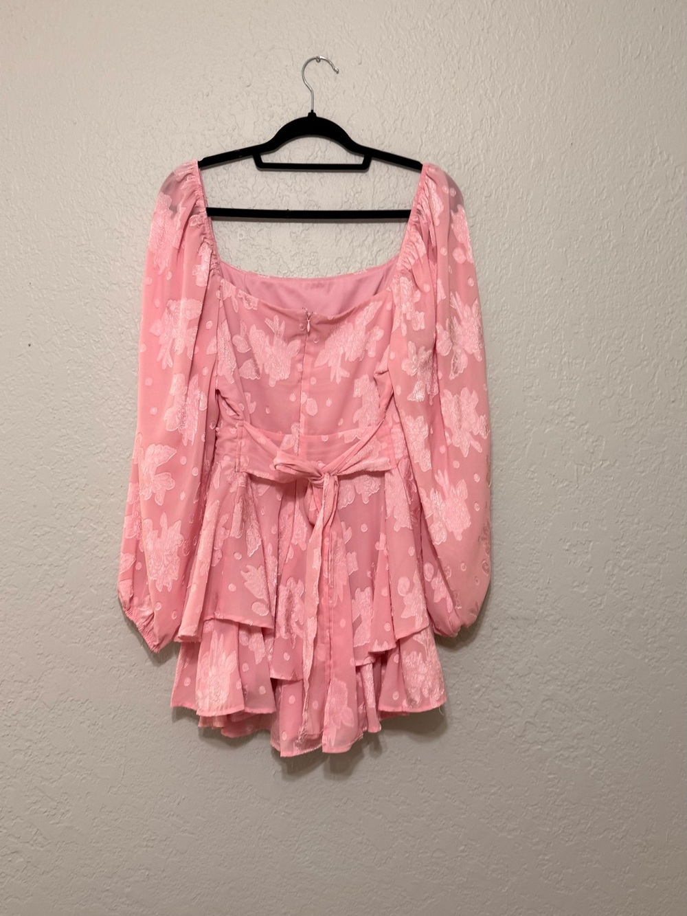 miami Pink Puff-Sleeve Floral Tie-Waist romper